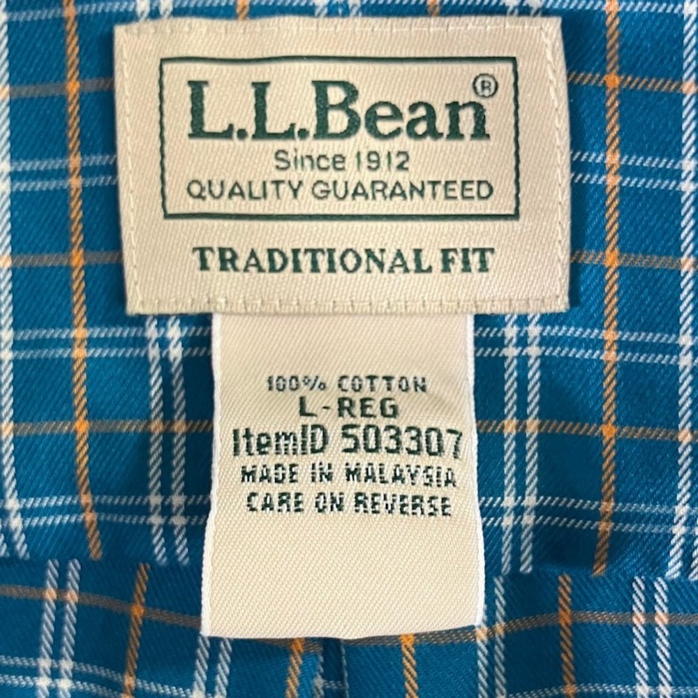 LL‎ Bean Mens Large Traditional Fit Plaid Button Down Shirt Blue Orange - Picture 2 of 15